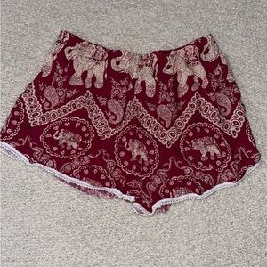 earthbound burgundy elephant print shorts